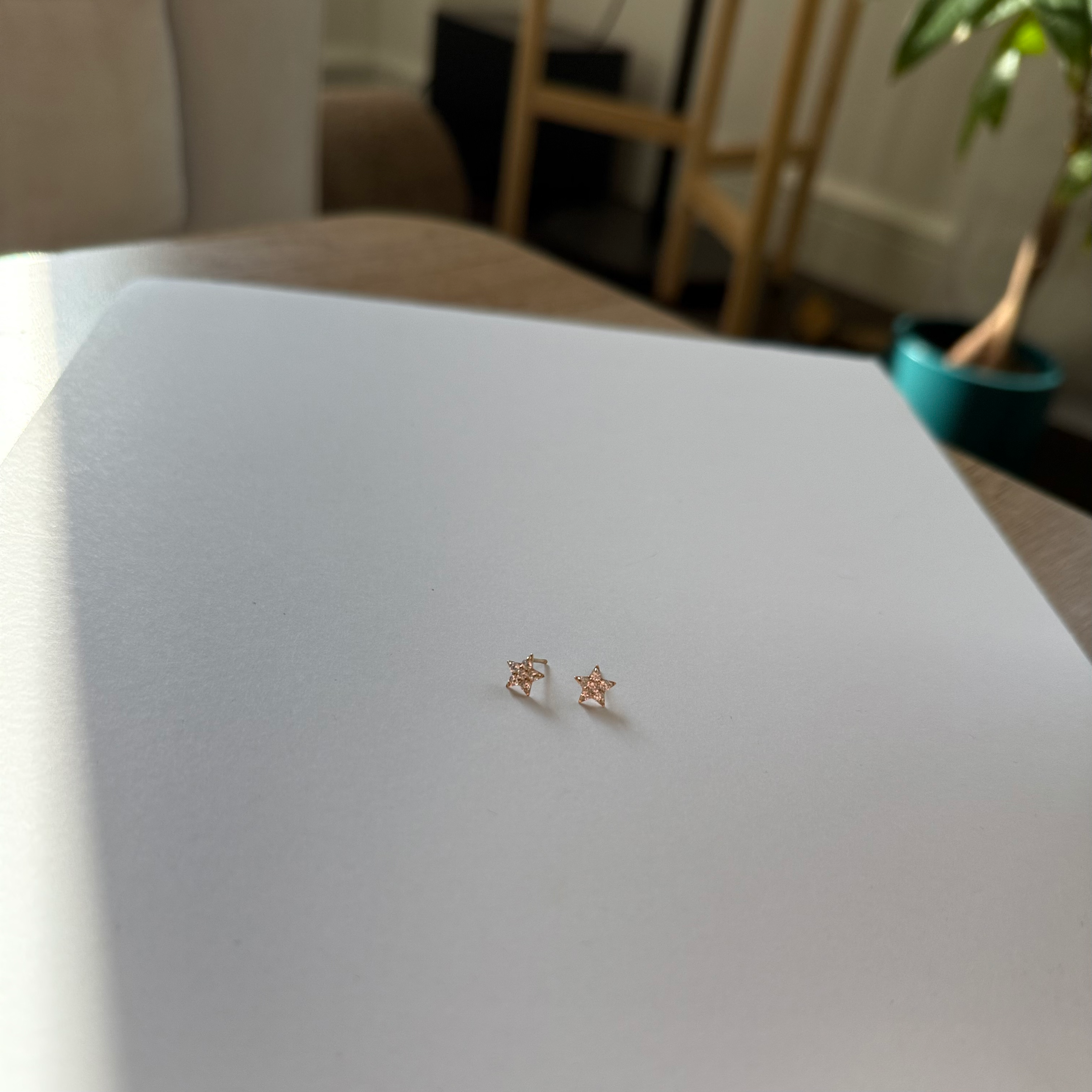 14k Gold Star Earrings Set with Sparkly Stones for Everyday Wear