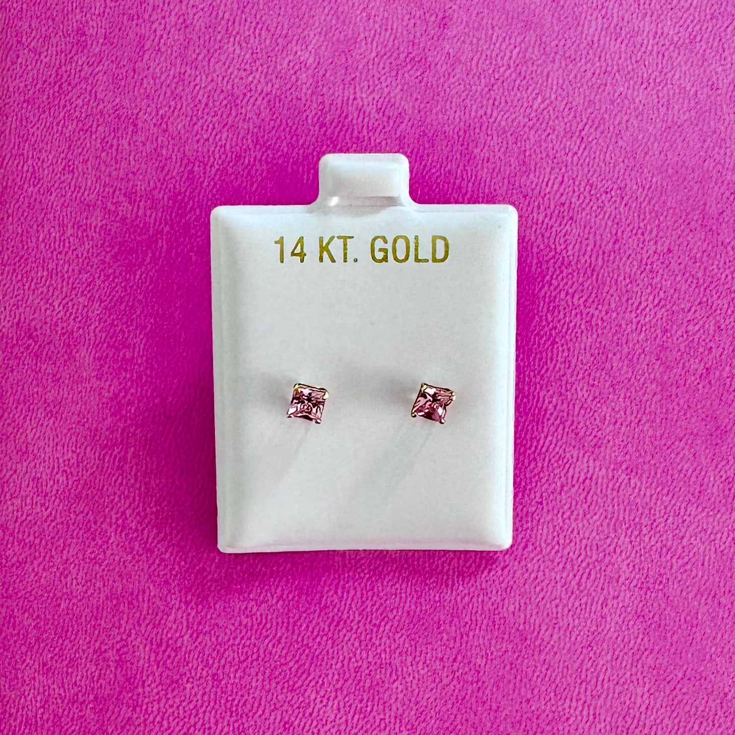 Rose Pink Cubic Zirconia Stud Earrings: 14k Yellow Gold