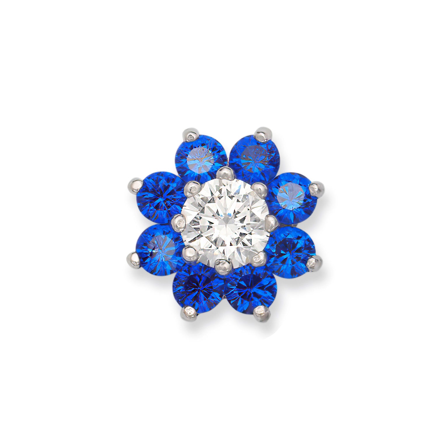 14K White Gold Blue Sapphire Cubic Zirconia Flower Stud Earrings – Everyday Elegance or Thoughtful Gift