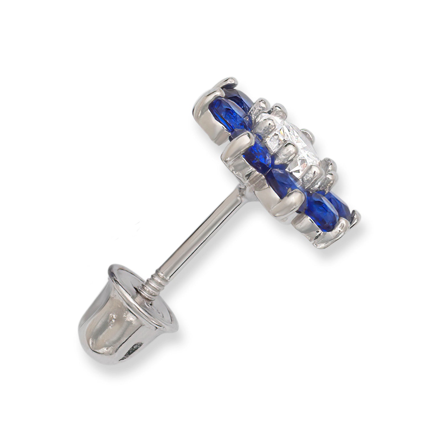 14K White Gold Blue Sapphire Cubic Zirconia Flower Stud Earrings – Everyday Elegance or Thoughtful Gift