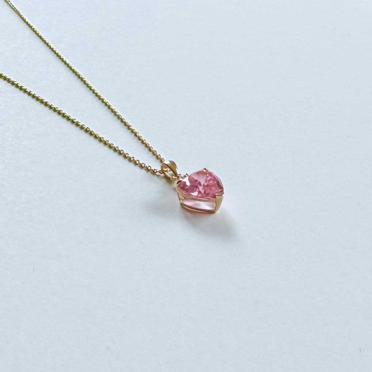 14k Gold Heart Pendant with Pink Rose Stone