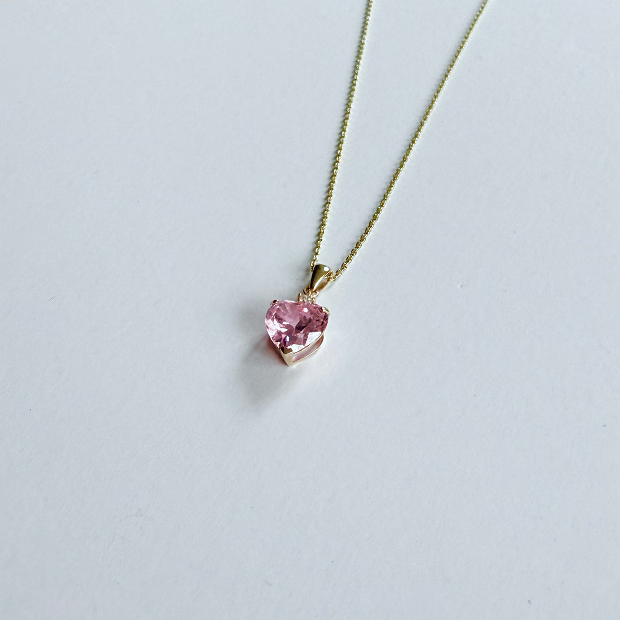 14k Gold Heart Pendant with Pink Rose Stone