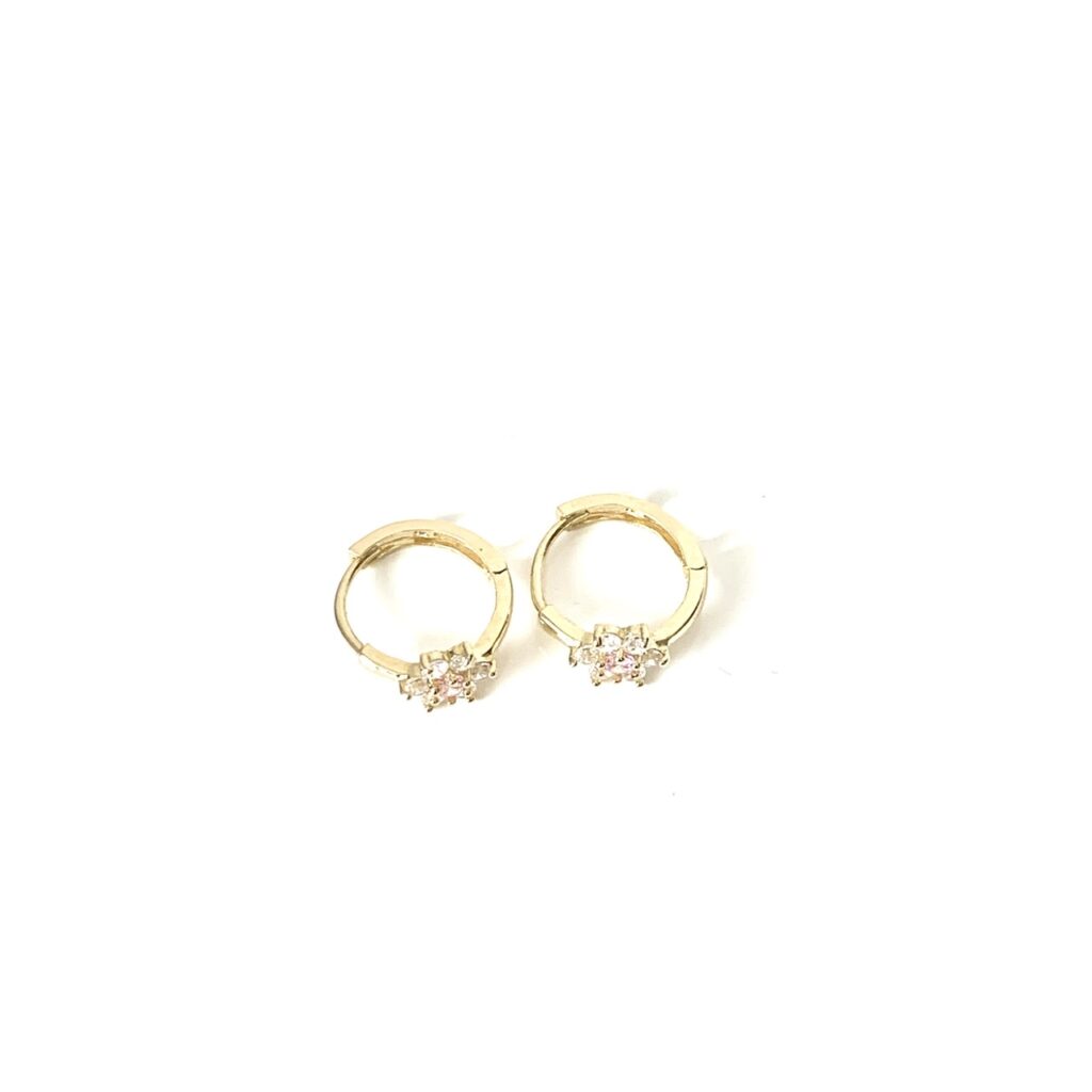 Gold Huggie Earrings with Pink Flower Crystals