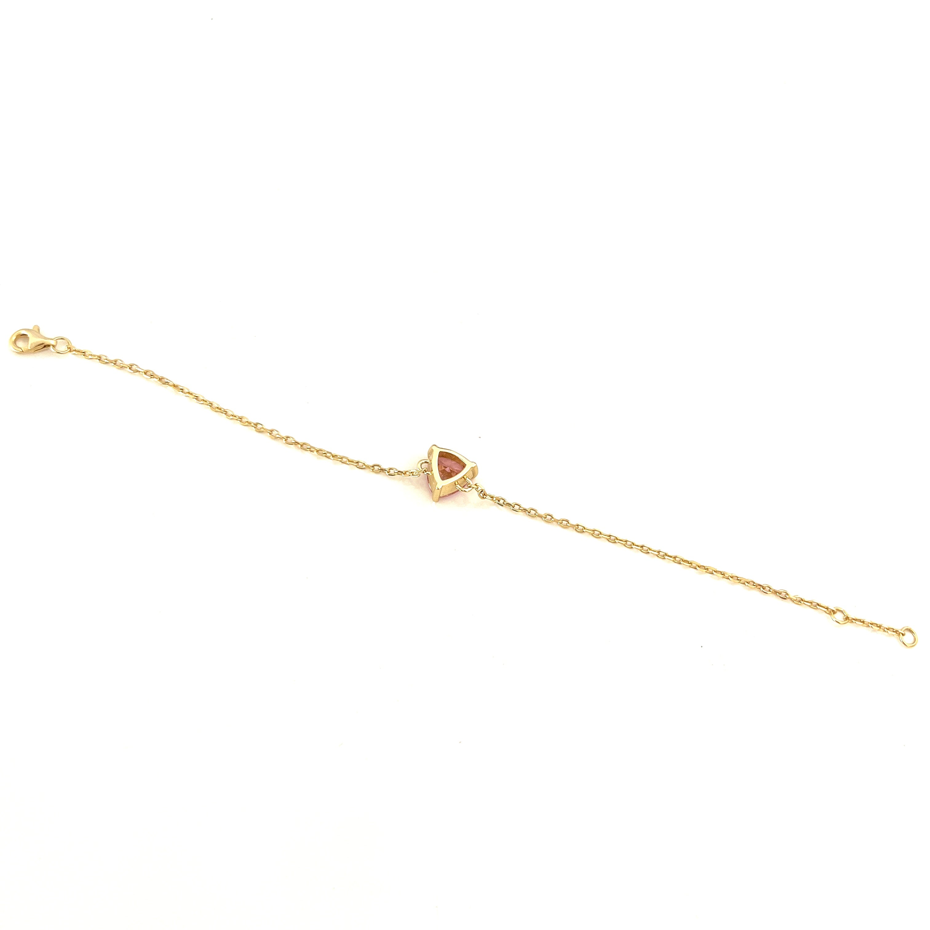 Pink Rose Triangle Shaped Gold Link Chain Bracelet