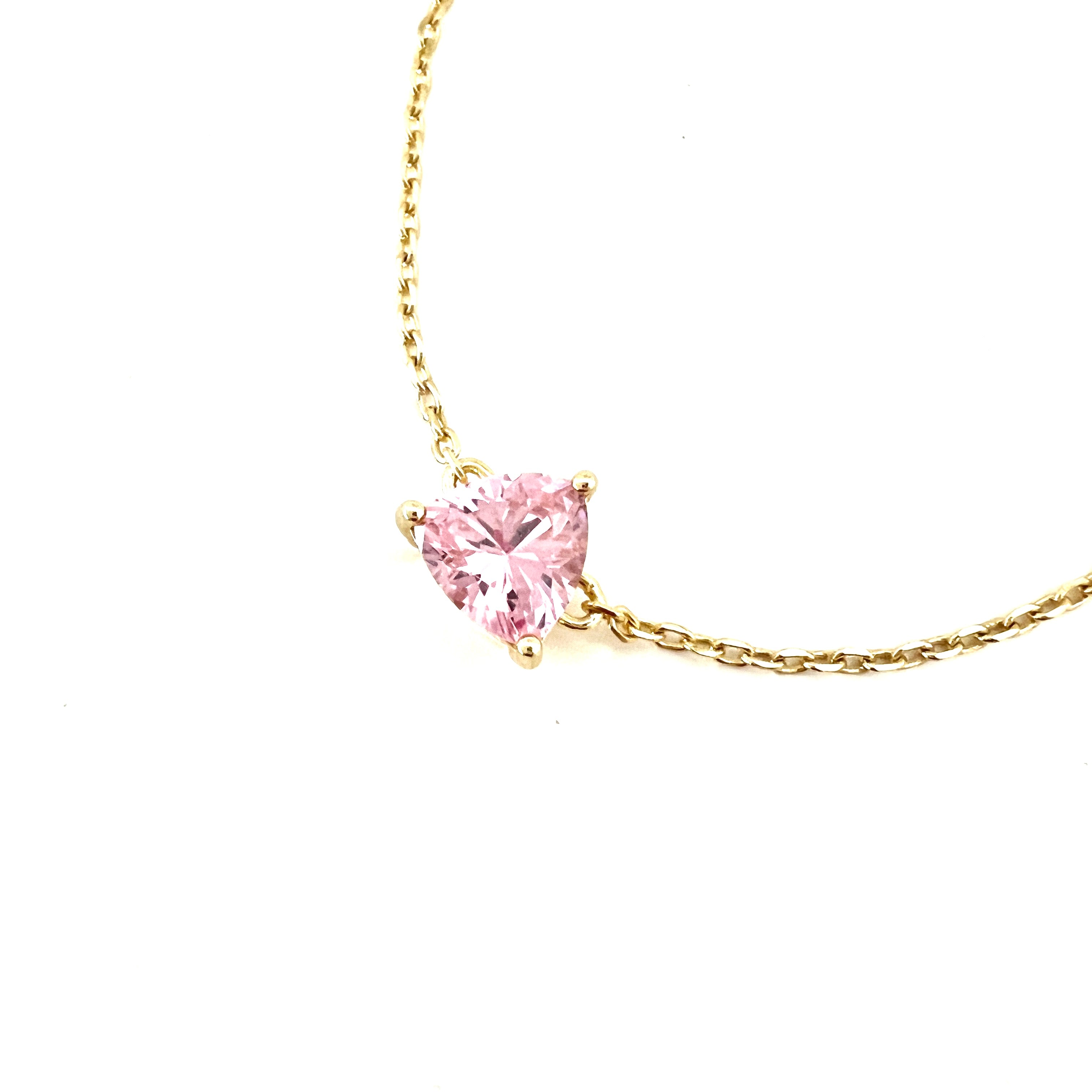 Pink Rose Triangle Shaped Gold Link Chain Bracelet